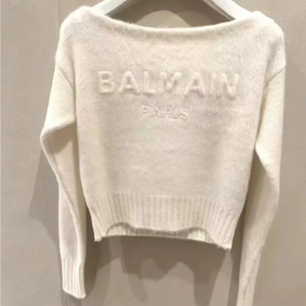 Balmain white cropped sweater